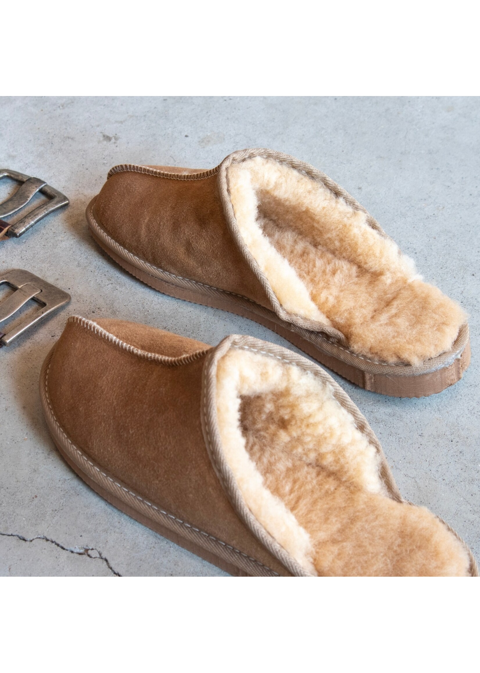 Van Buren sinds 1861 Lammfell Herren Slippers - Kamel - Größe 36 biz zu 50