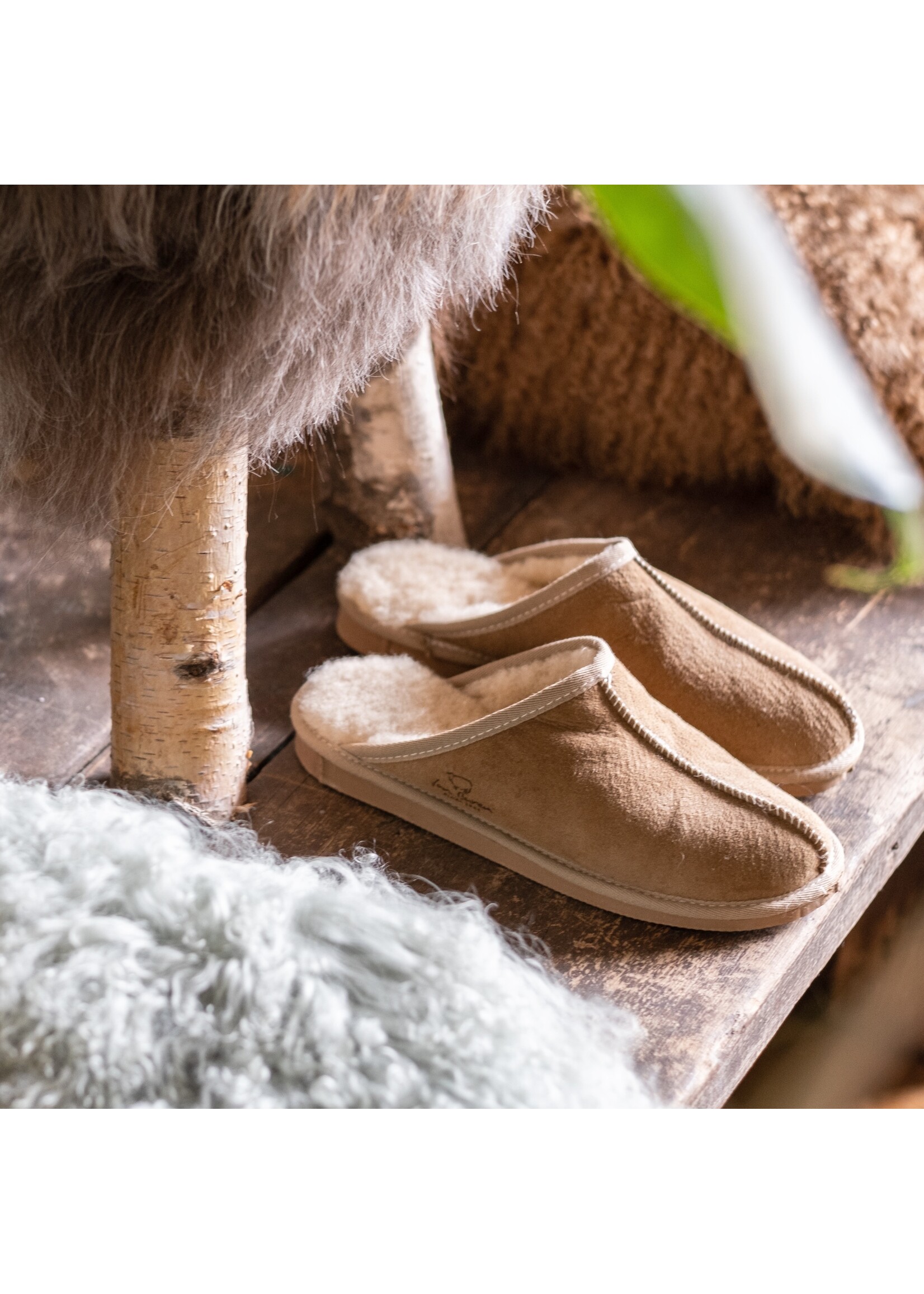 Van Buren sinds 1861 Lammfell Herren Slippers - Kamel - Größe 36 biz zu 50