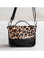 Van Buren sinds 1861 Schoudertas Maren van Zwart Leder met Panter Print Koeienhuid Klep