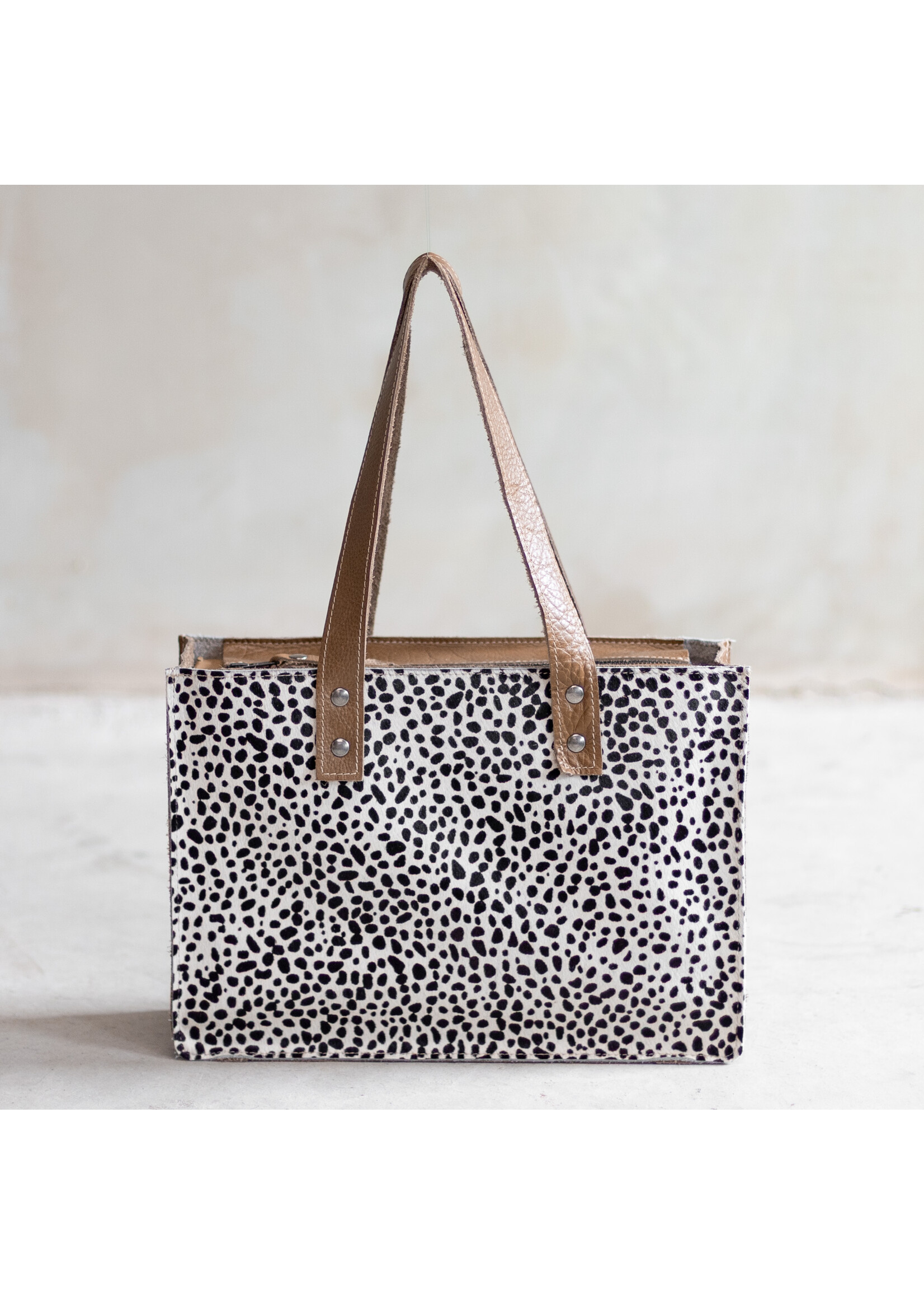 Van Buren sinds 1861 Handtas van Zand Leder en mini-Dalmatiër Print Koeienhuid