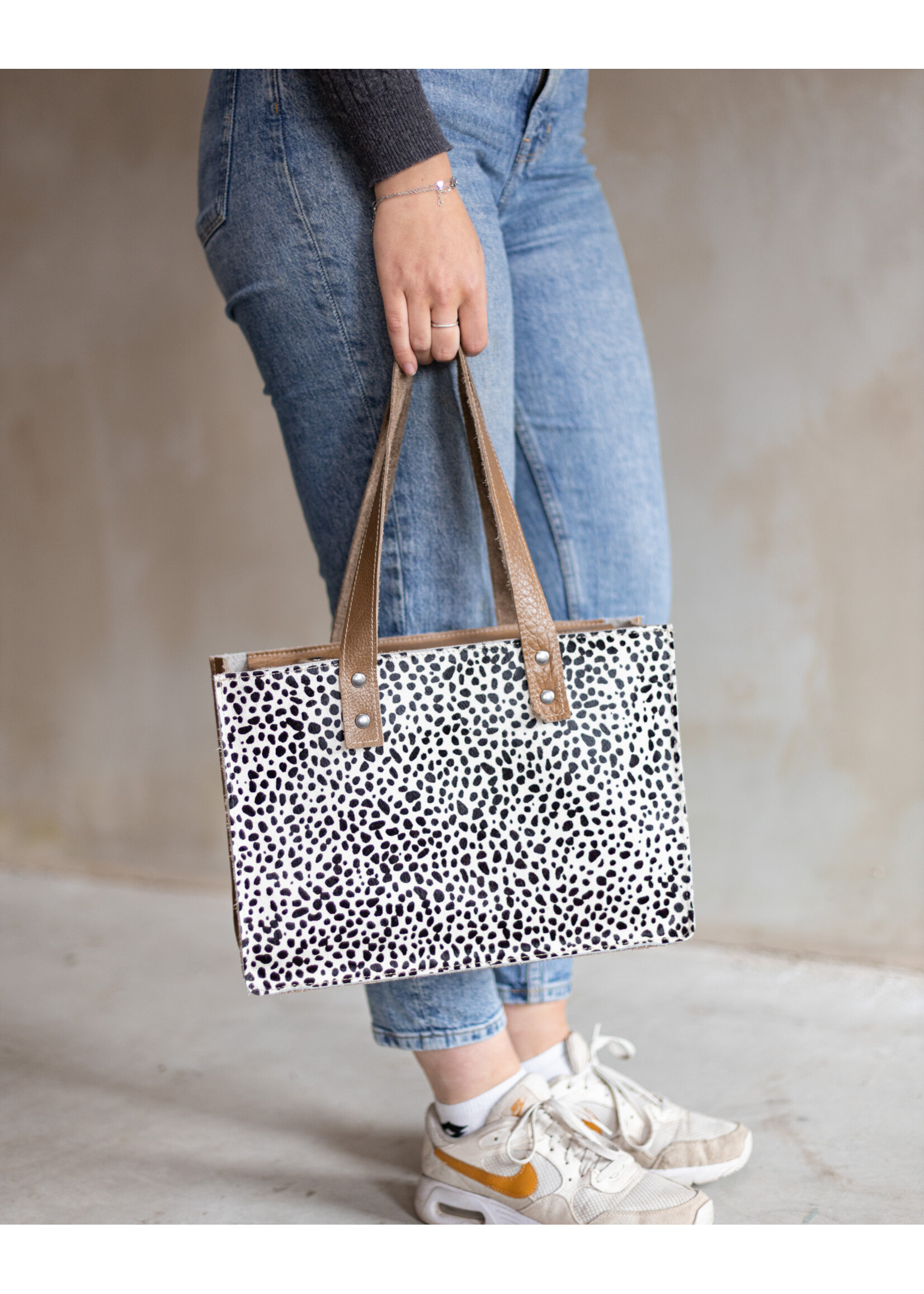 Van Buren sinds 1861 Handtas van Zand Leder en mini-Dalmatiër Print Koeienhuid