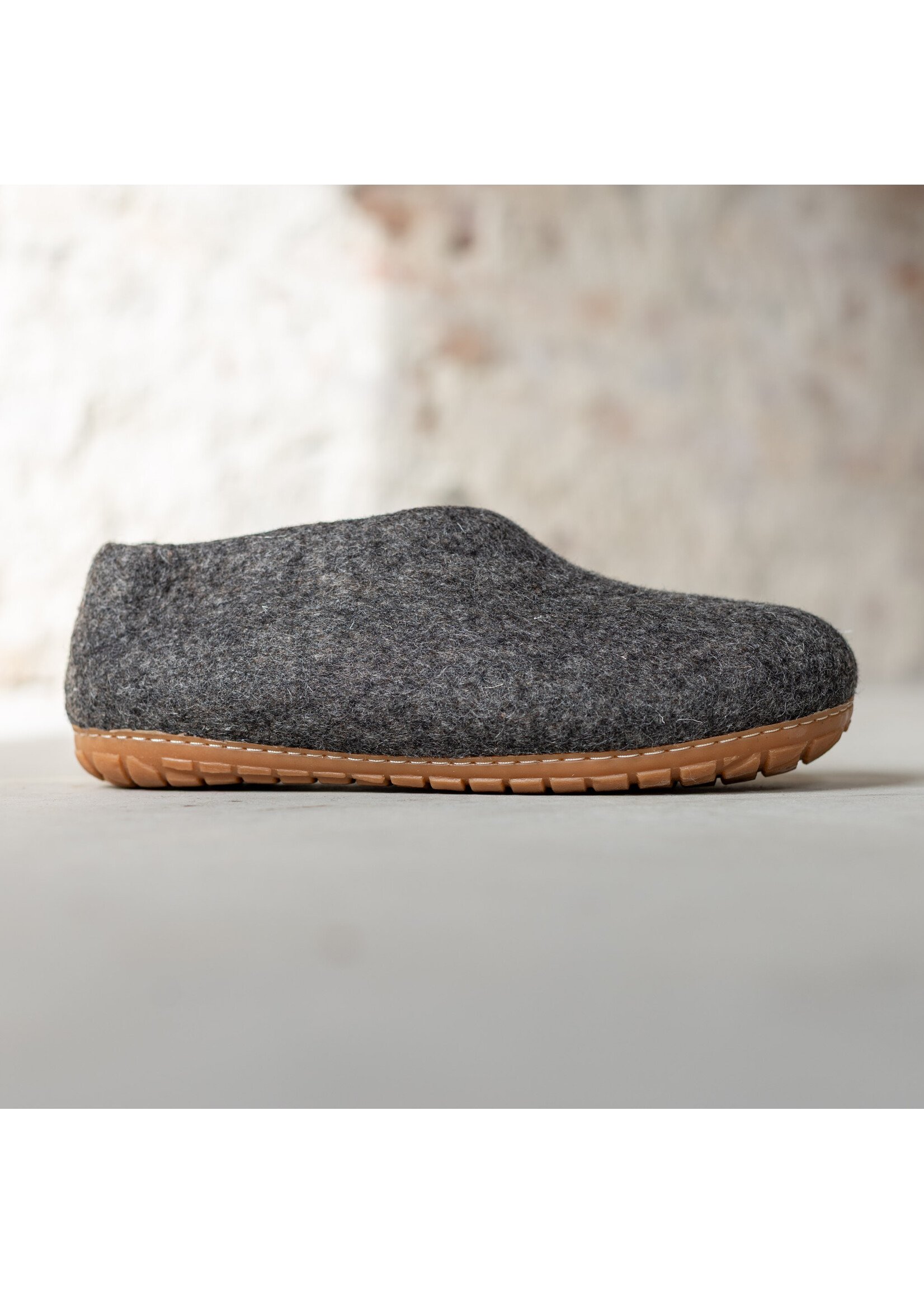 esgii Felt Women's House Shoes Ravi - Dark Gray - Size 36 - Hard sole