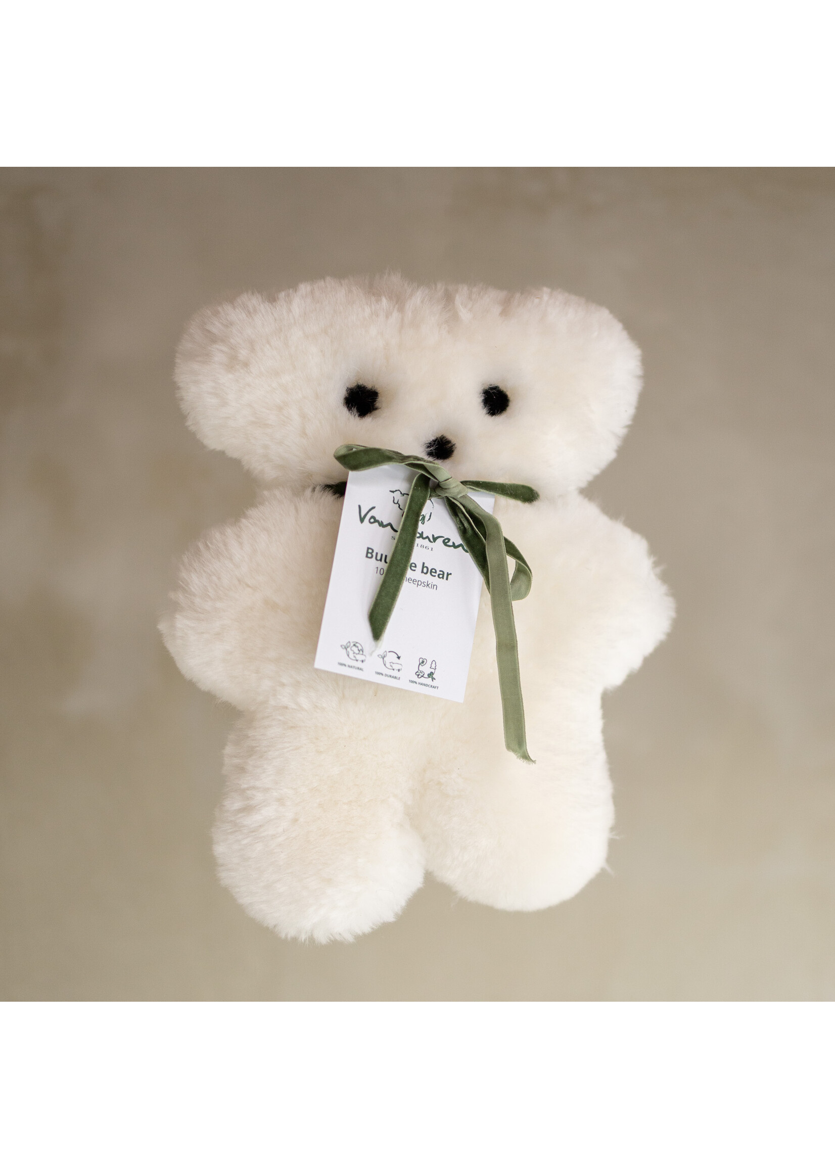 Van Buren sinds 1861 Buurtje Beer - Merino Schapenvacht Knuffel - Wit - Groot