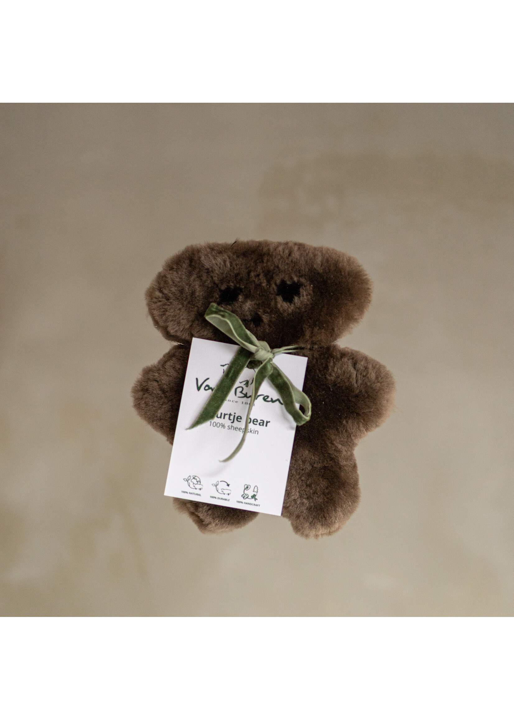 Van Buren sinds 1861 Buurtje Bear - Peluche en peau de mouton mérinos - Marron - Petit