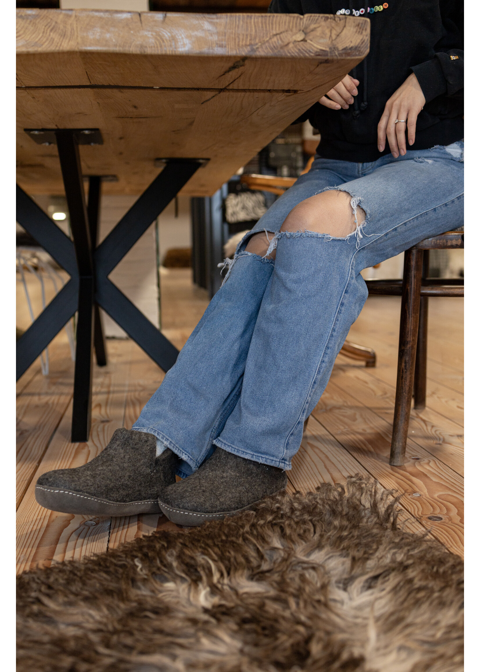 esgii Vilten Hoge Dames Pantoffel Jado - Donkergrijs - Maat 36 - Zachte Zool