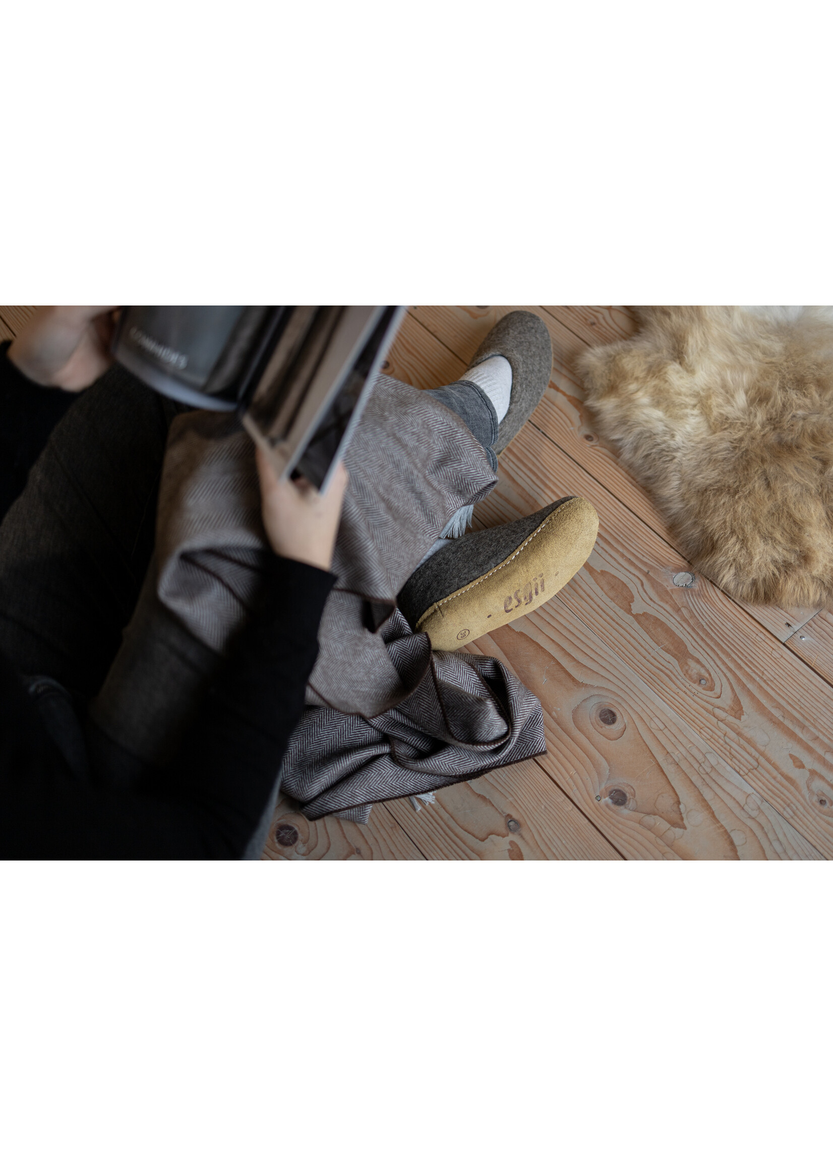 esgii Felt Women's House Shoes Ravi - Sesame - Size 37 - Soft sole