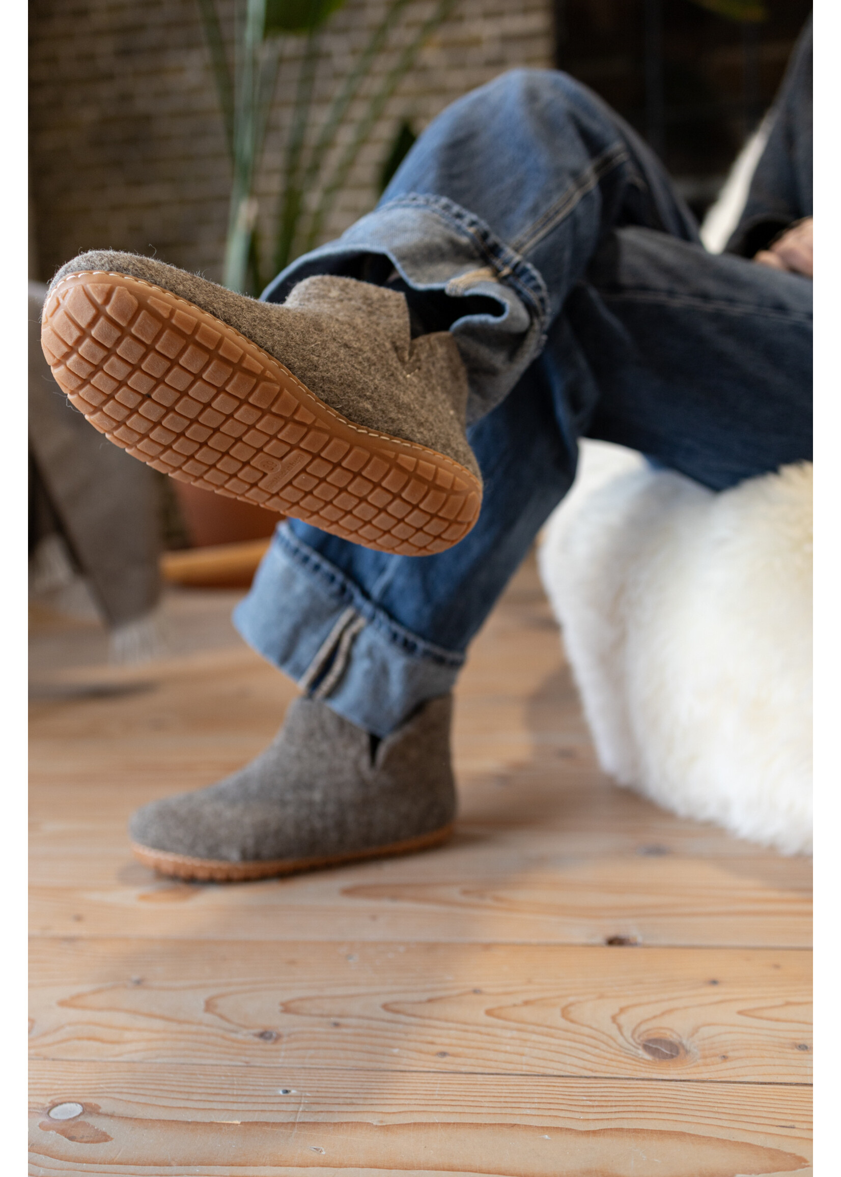 esgii Vilten Hoge Heren Pantoffel Jado - Sesam - Maat 42 t/m 46 - Harde Zool