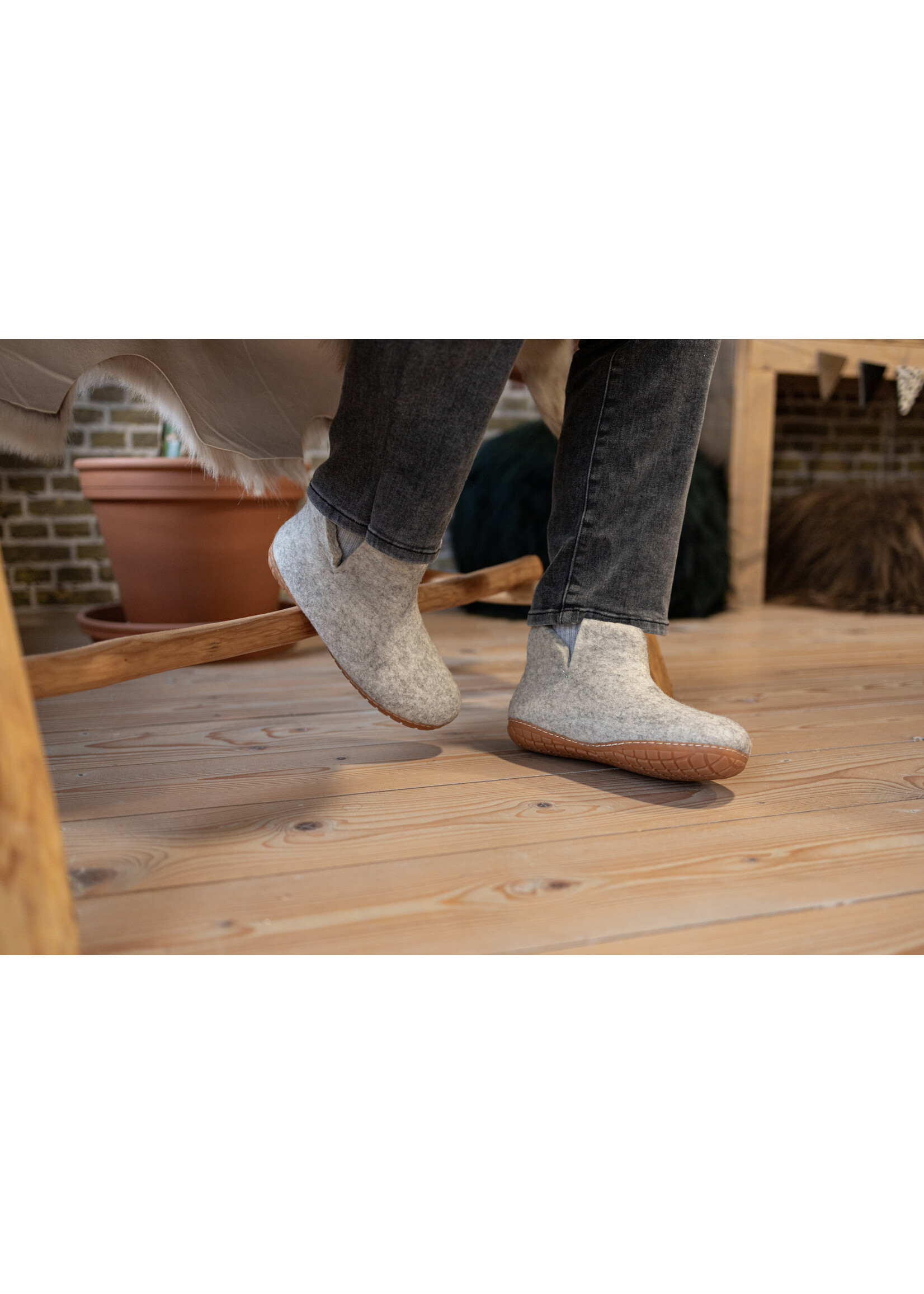 esgii Felt High Men's House Shoes Jado - Light Gray - Size 46 - Hard sole