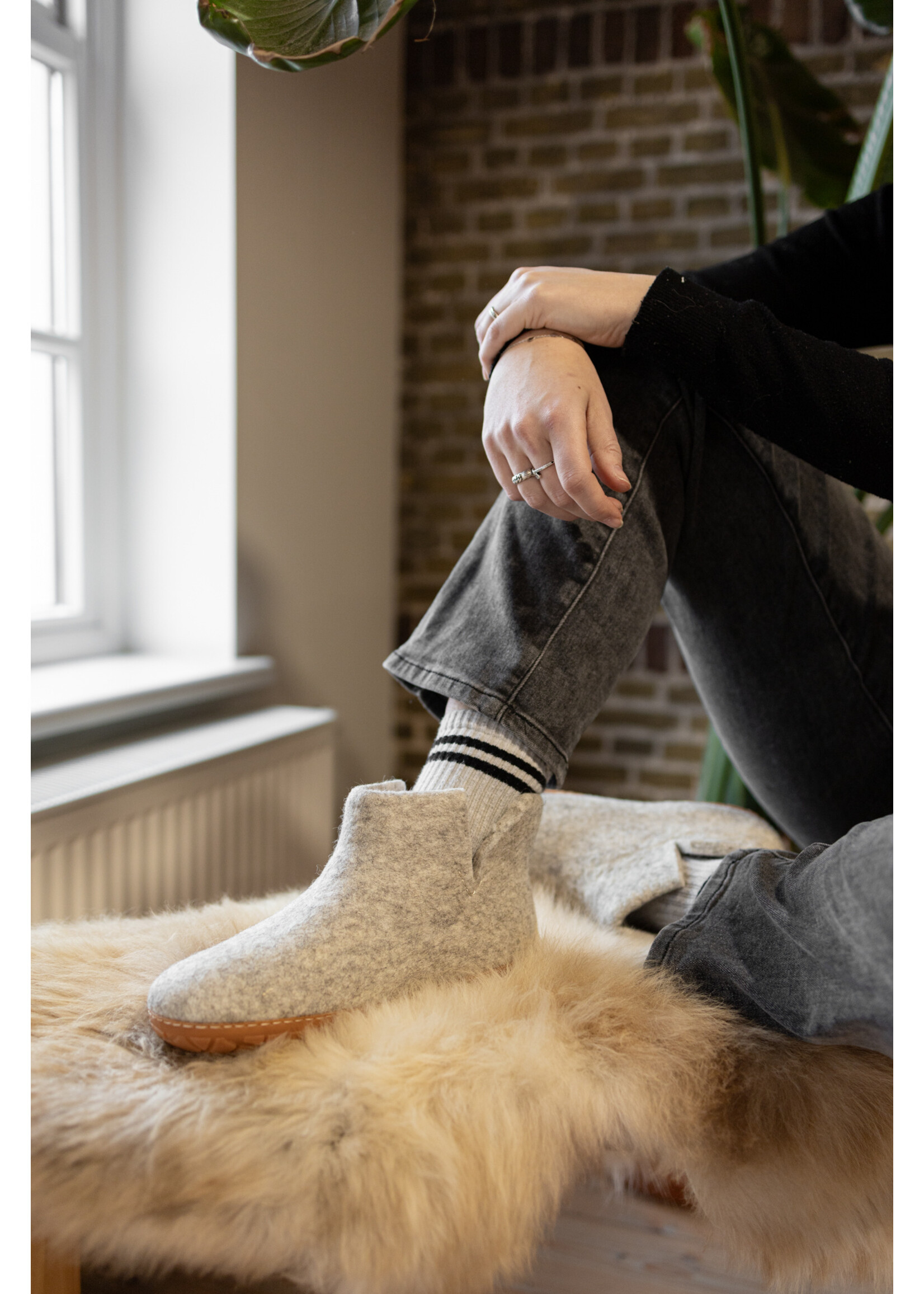 esgii Felt High Men's House Shoes Jado - Light Gray - Size 46 - Hard sole