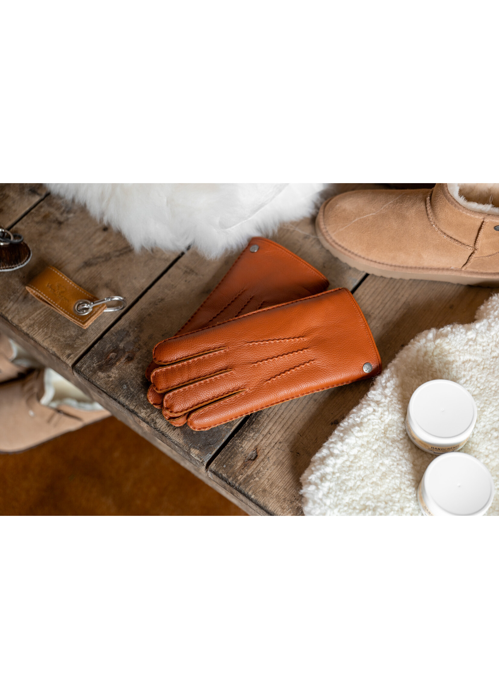 Van Buren sinds 1861 Hertenleren Handshoenen met Alpacavacht Voering - Rusty Camel
