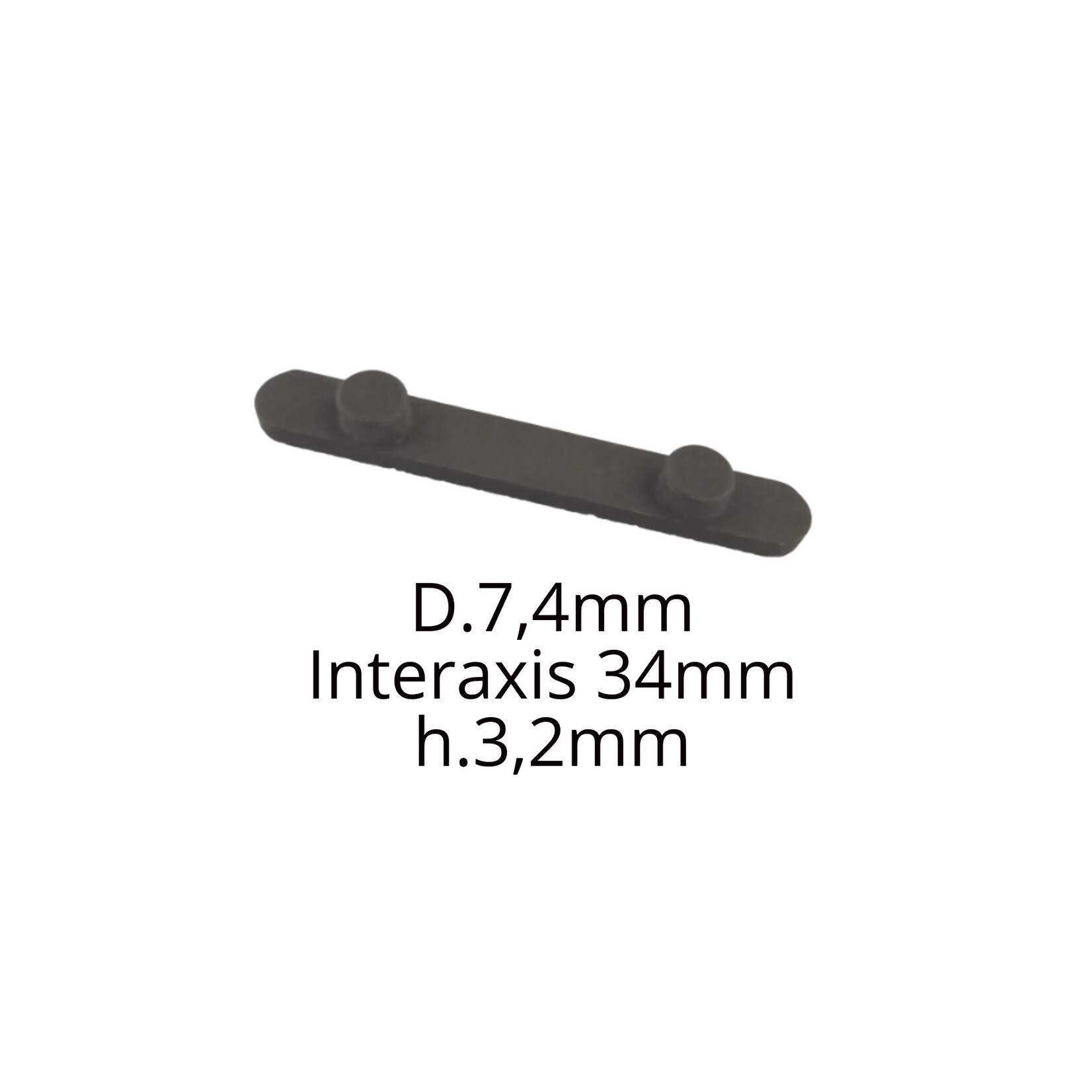 Universal Parts Key rear axle with 2 pins D.7.4mm Interaxis 34mm h.3.2mm