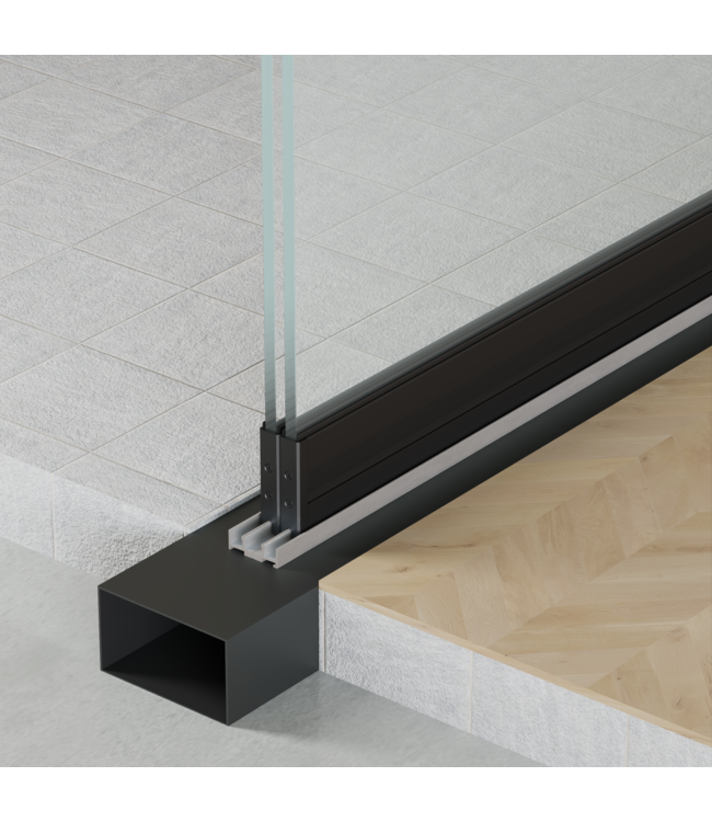 2-Rail Glazen Schuifwanden - Gehard Veiligheidsglas  (4x 82cm) - Breedte tot 324 cm  met Midden sluiting