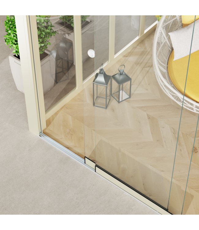 2-Rail Glazen Schuifwanden - Gehard Veiligheidsglas  (4x 103cm) - Breedte tot 408 cm  met Midden sluiting