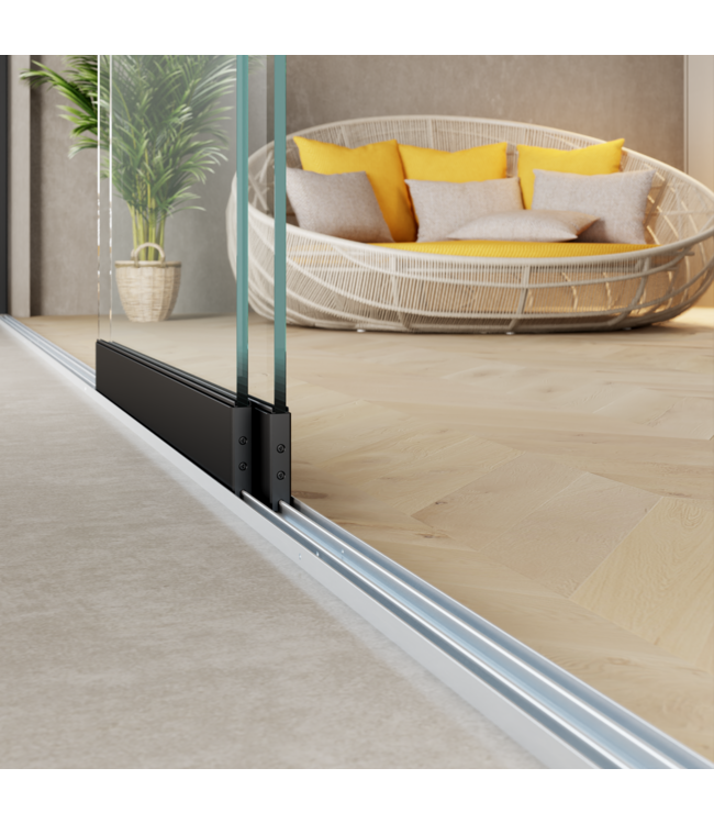 2-Rail Glazen Schuifwanden - Gehard Veiligheidsglas  (4x 103cm) - Breedte tot 408 cm  met Midden sluiting