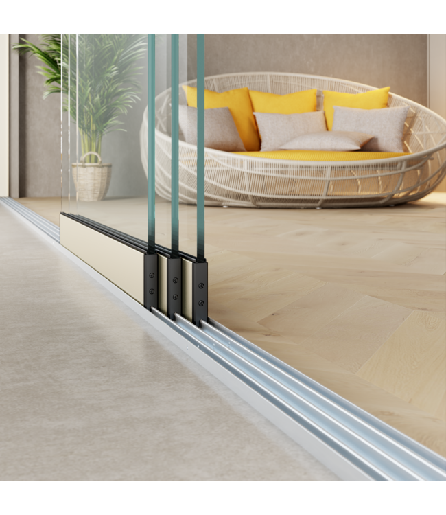 3-Rail Glazen Schuifwanden - Gehard Veiligheidsglas  (3x 82cm) - Breedte tot 242 cm