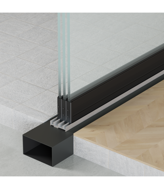 3-Rail Glazen Schuifwanden - Gehard Veiligheidsglas  (3x 82cm) - Breedte tot 242 cm