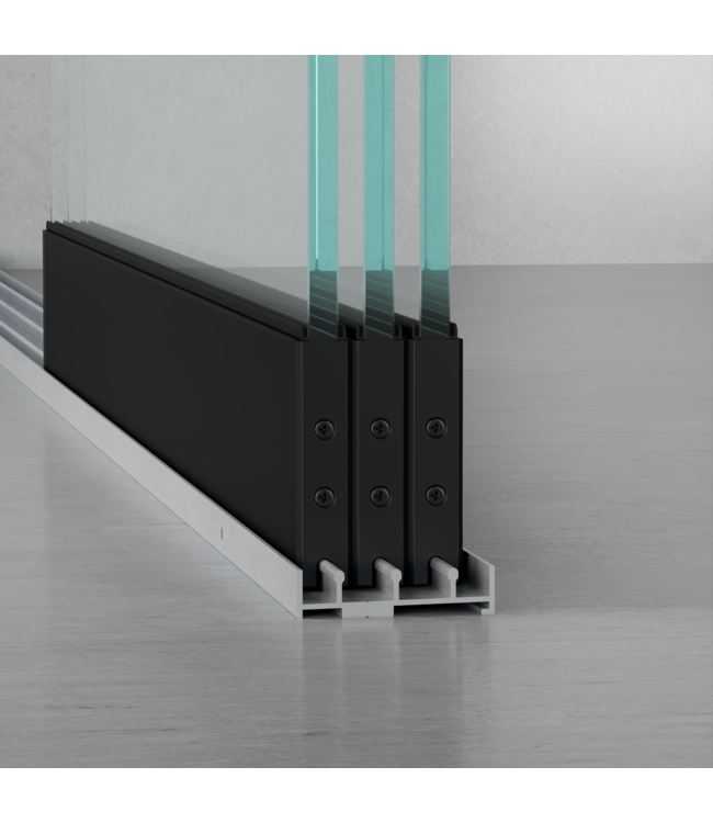 3-Rail Glazen Schuifwanden - Gehard Veiligheidsglas  (6x 90cm) - Breedte tot 532 cm  met Midden sluiting