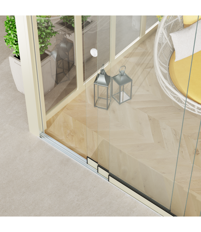 3-Rail Glazen Schuifwanden - Gehard Veiligheidsglas  (6x 103cm) - Breedte tot 310 cm  met Midden sluiting