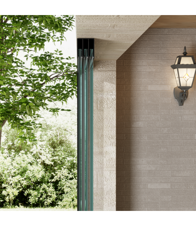 3-Rail Glazen Schuifwanden - Gehard Veiligheidsglas  (6x 103cm) - Breedte tot 310 cm  met Midden sluiting