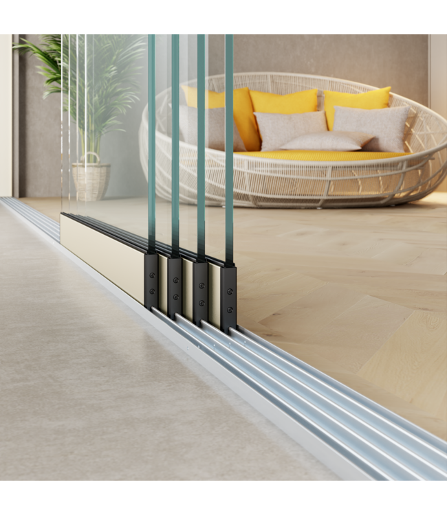 4-Rail Glazen Schuifwanden - Gehard Veiligheidsglas  (4x 103cm) - Breedte tot 406 cm