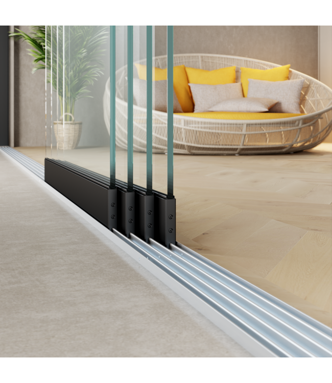 4-Rail Glazen Schuifwanden - Gehard Veiligheidsglas  (4x 103cm) - Breedte tot 406 cm