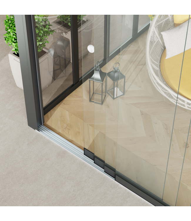 4-Rail Glazen Schuifwanden - Gehard Veiligheidsglas  (4x 103cm) - Breedte tot 406 cm