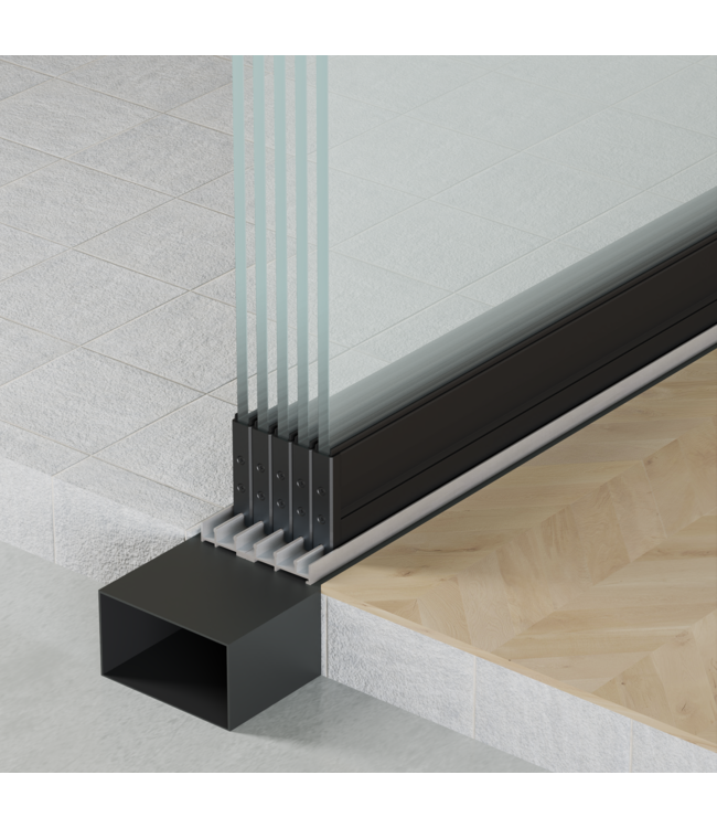 5-Rail Glazen Schuifwanden - Gehard Veiligheidsglas  (5x 90cm) - Breedte tot 442 cm