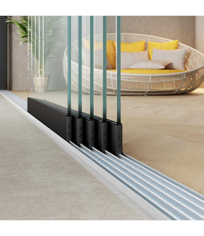 5-Rail Glazen Schuifwanden - Gehard Veiligheidsglas  (5x 90cm) - Breedte tot 442 cm