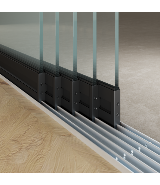 5-Rail Glazen Schuifwanden - Gehard Veiligheidsglas  (5x 90cm) - Breedte tot 442 cm