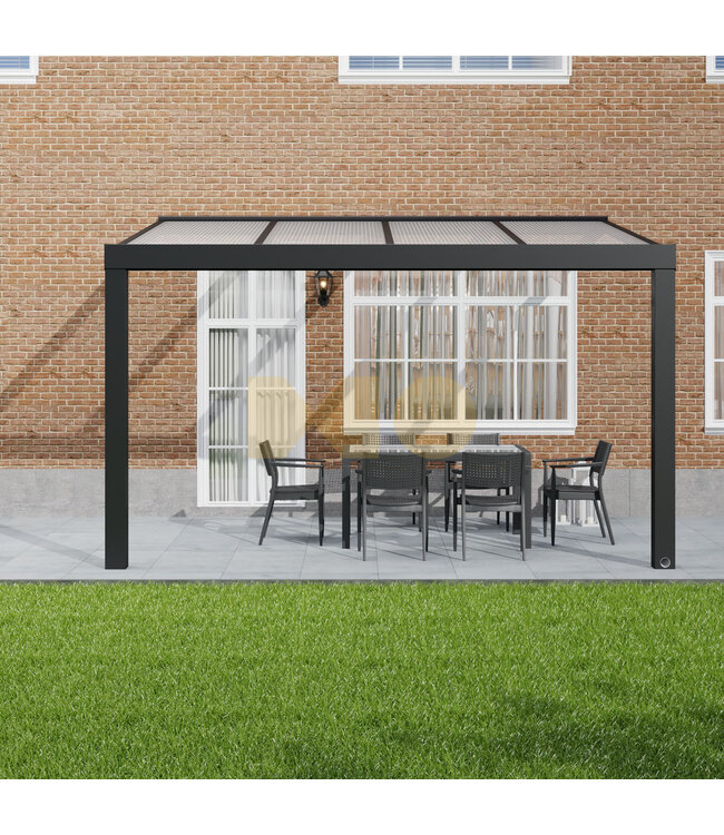 Terrasoverkapping met Polycarbonaat dak 406x350 cm