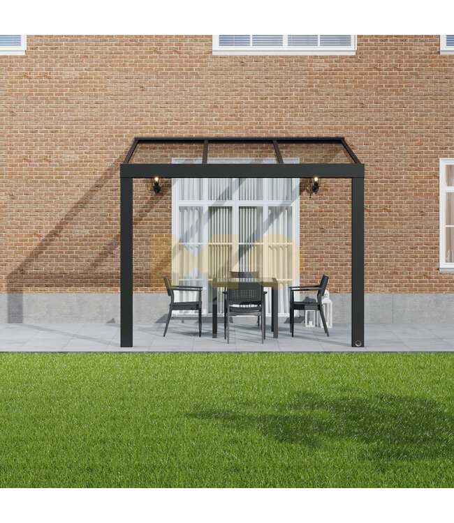 Terrasoverkapping met Glazen dak 306x250 cm