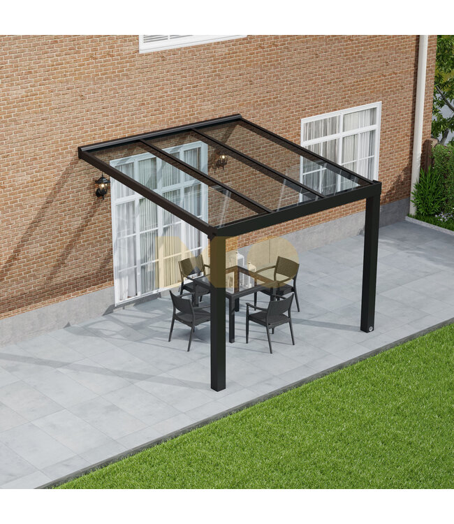 Terrasoverkapping met Glazen dak 306x250 cm