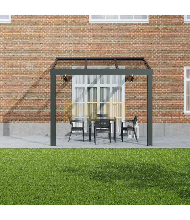 Terrasoverkapping met Glazen dak 306x350 cm