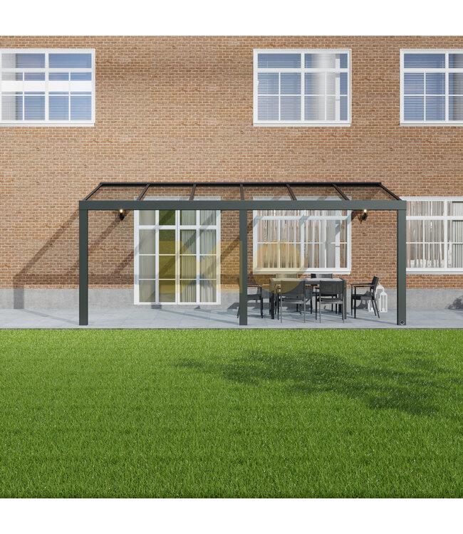 Terrasoverkapping met Glazen dak 606x250 cm