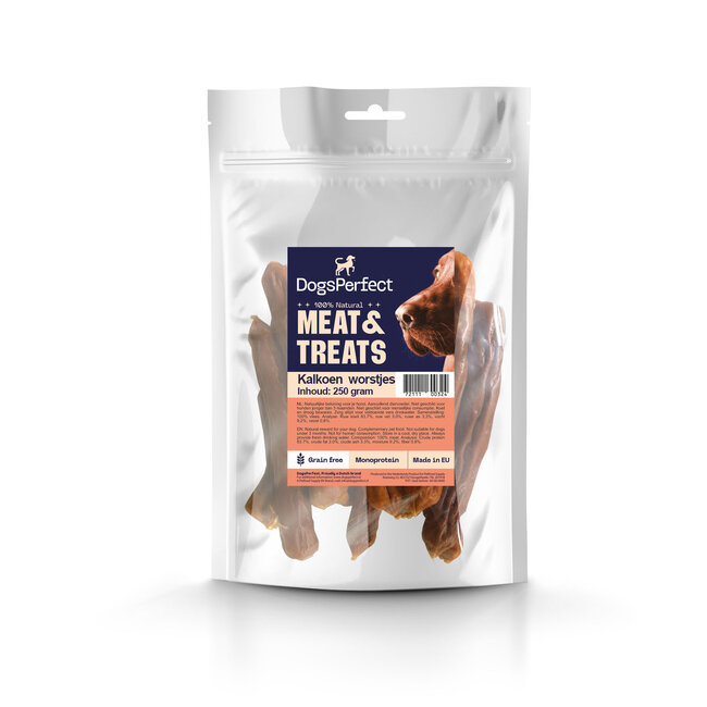 DogsPerfect Gedroogde worstjes EU Kalkoen 250gr