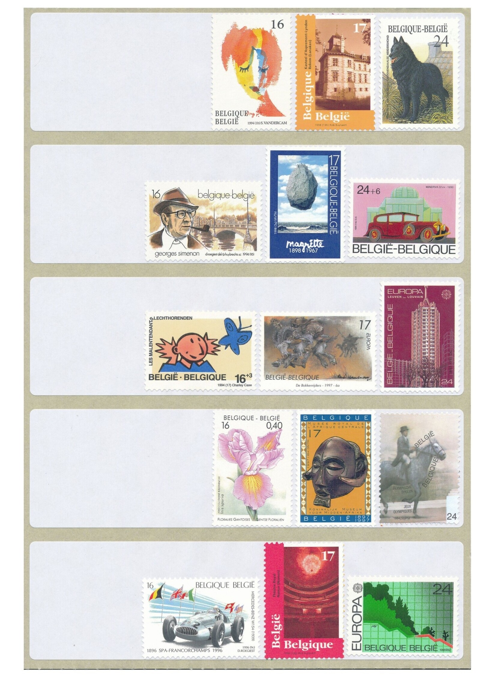 Étiquettes postales (par 10) - Tarif 1, Belgique
