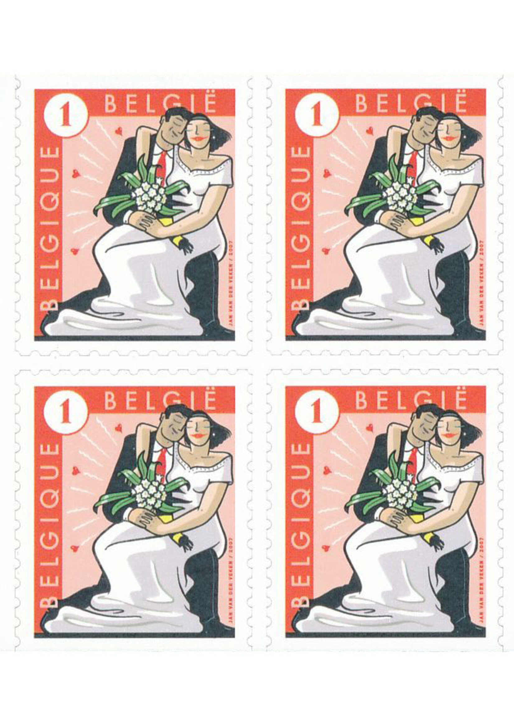 Thème Mariage - Carnet de 10 timbres autocollants - Tarif 1, Belgique