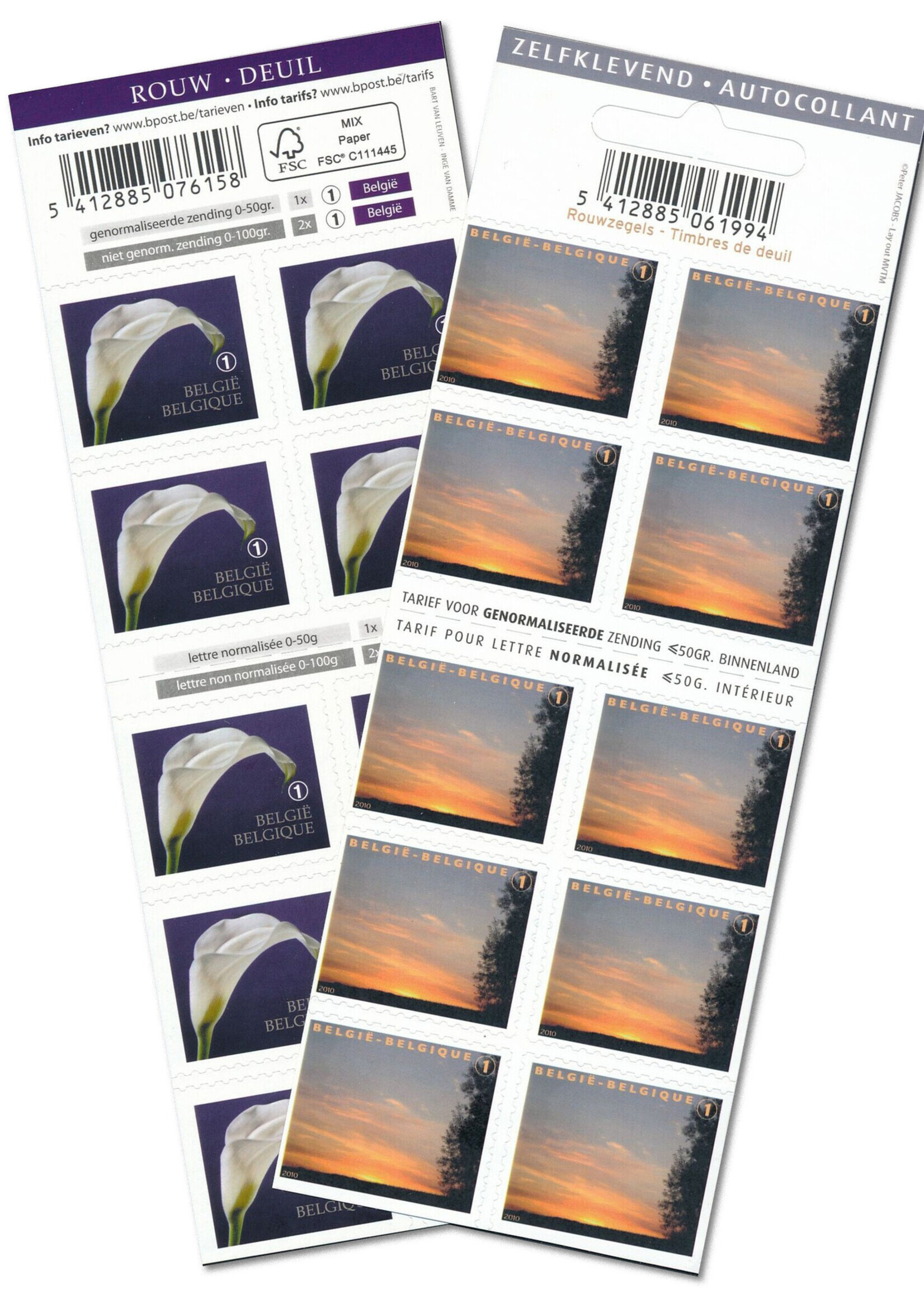 Thème Deuil - Carnet de 10 timbres autocollants - Tarif 1, Belgique