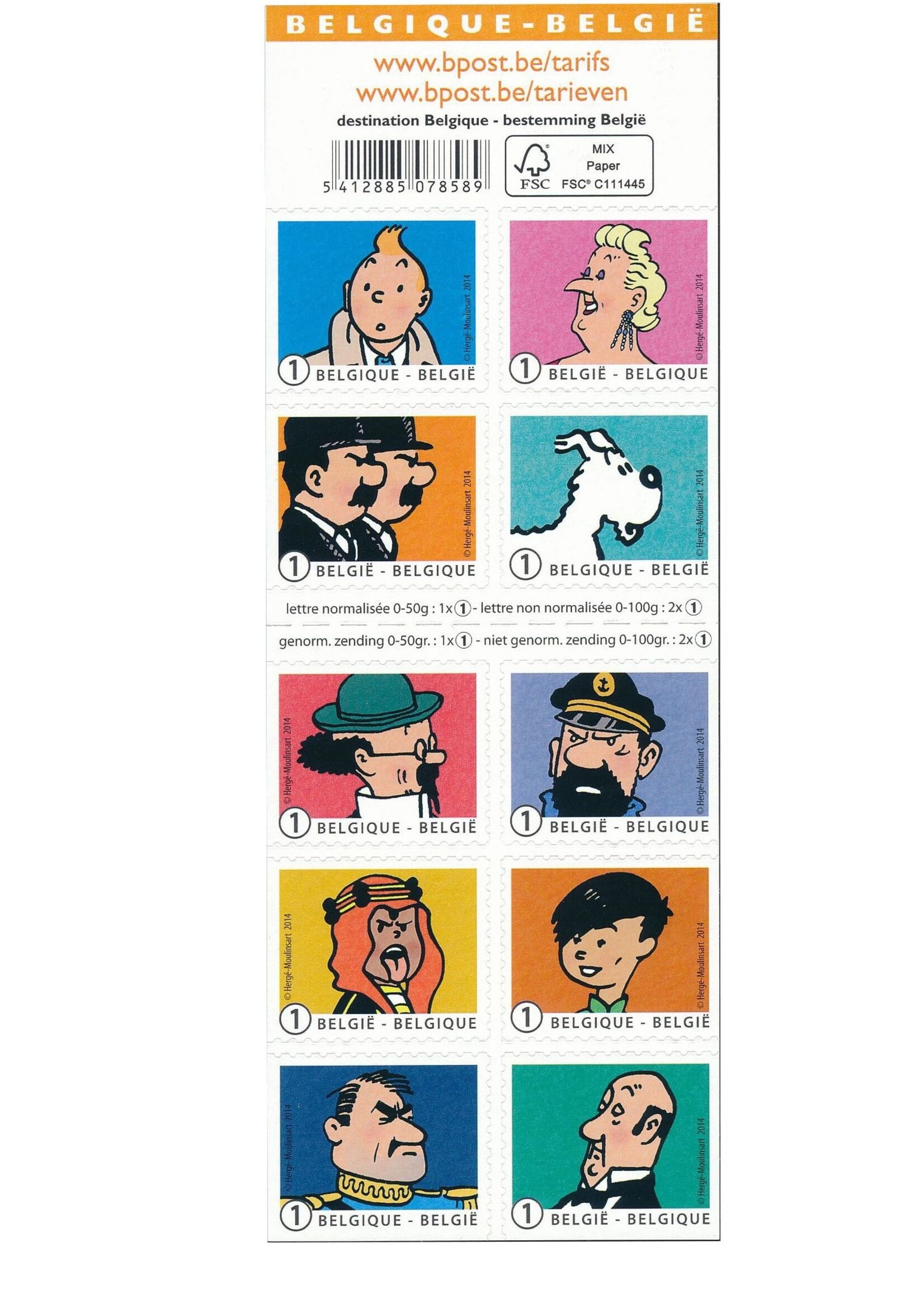 Thème Bandes Dessinées - Carnet de 10 timbres autocollants - Tarif 1, Belgique