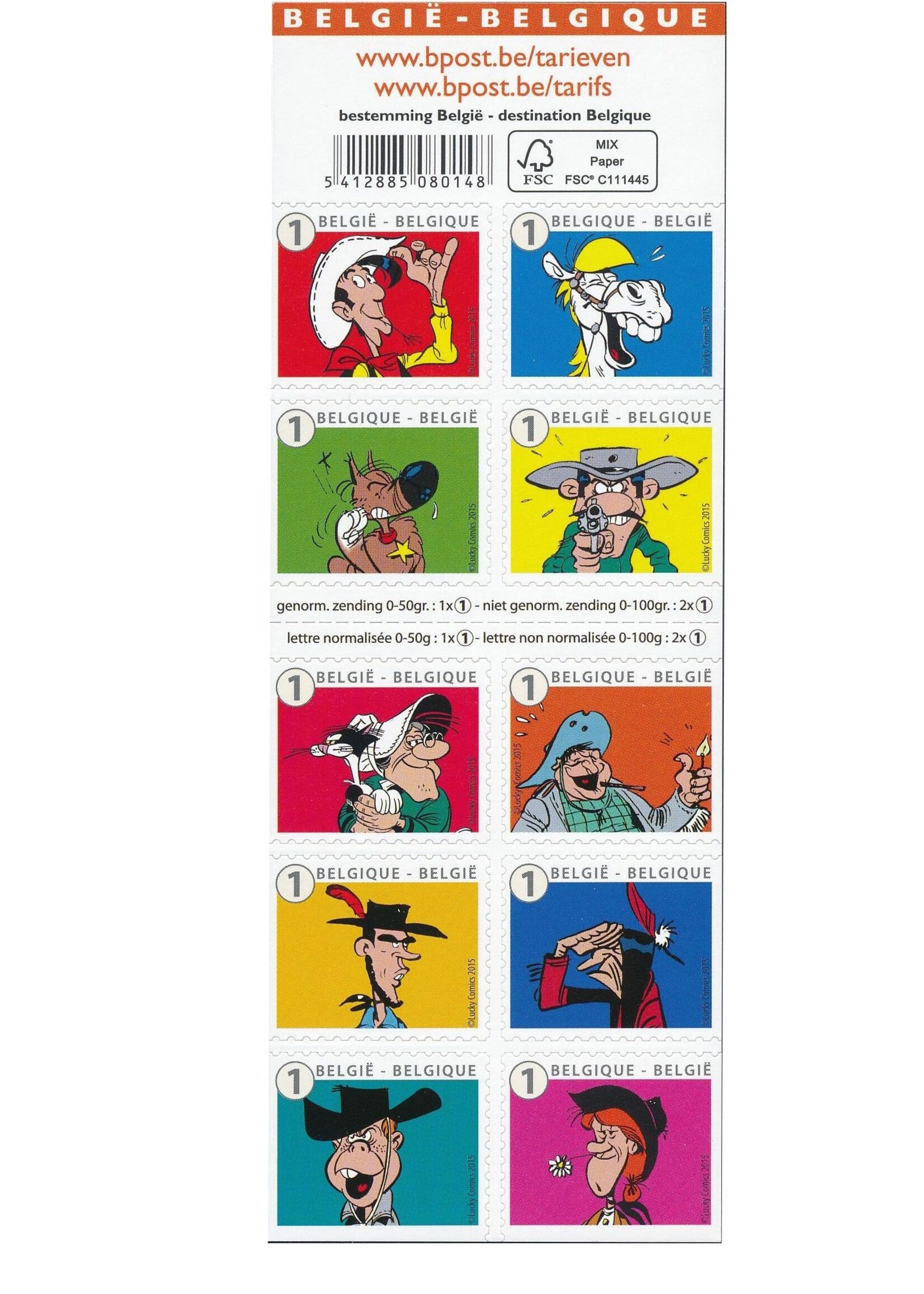 Thème Bandes Dessinées - Carnet de 10 timbres autocollants - Tarif 1, Belgique