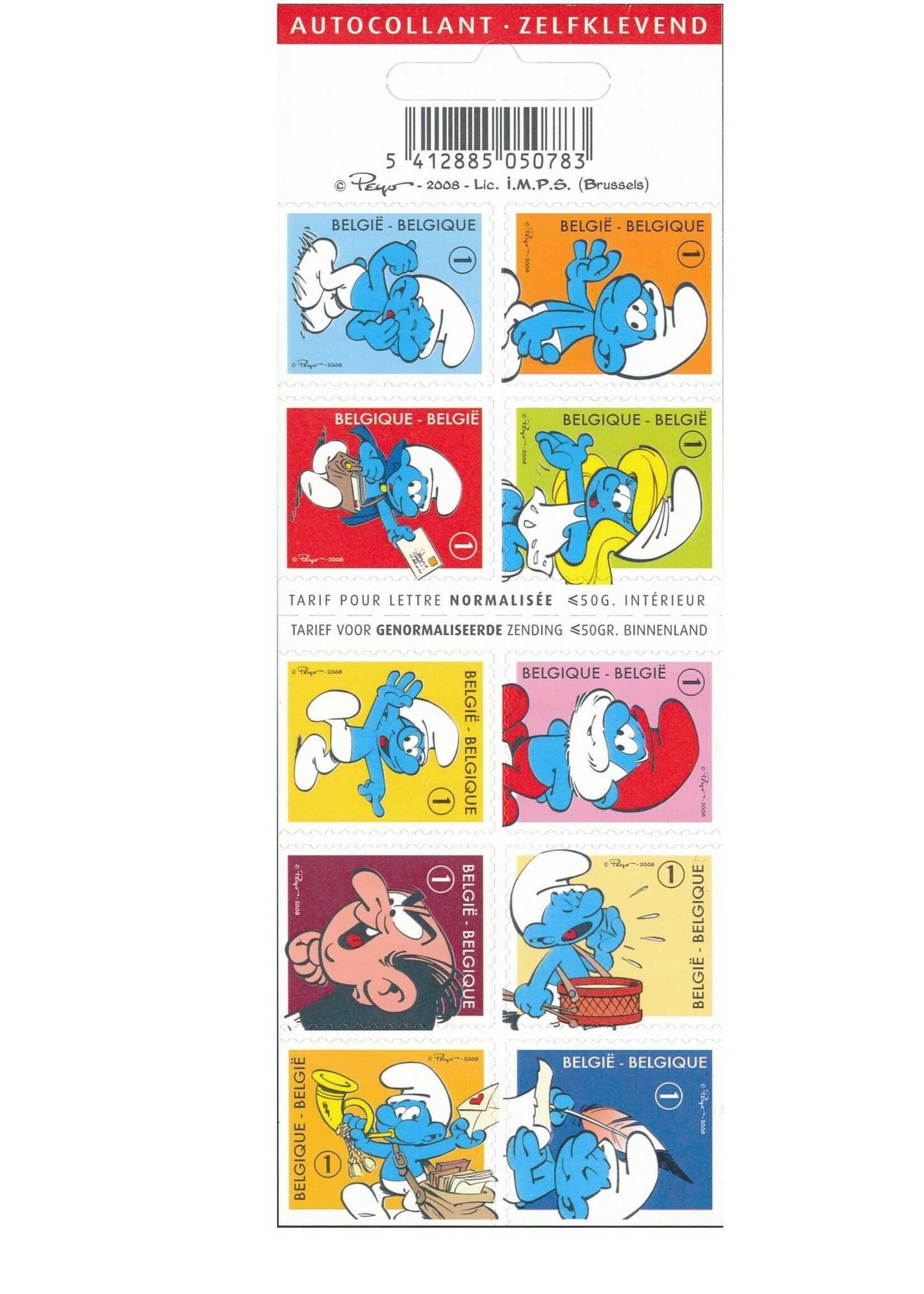 Thème Bandes Dessinées - Carnet de 10 timbres autocollants - Tarif 1, Belgique