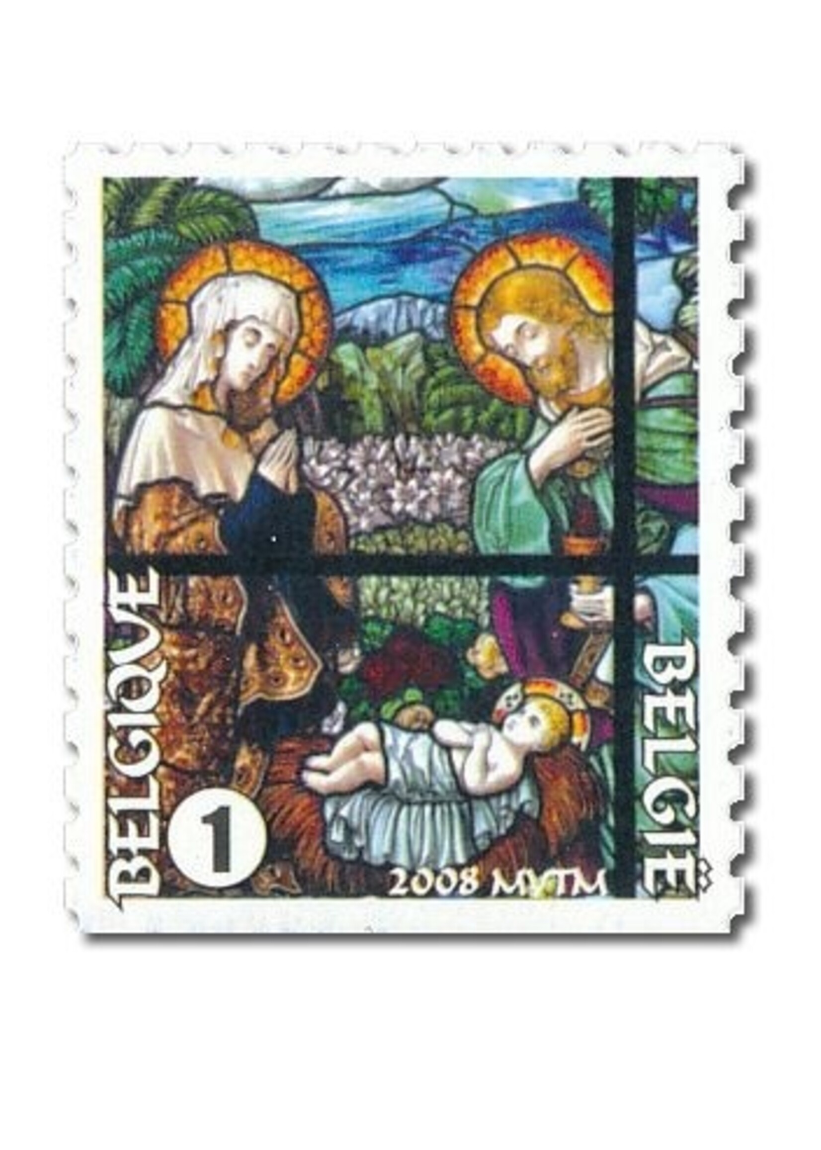 Noël - Vitrail - Carnet de 10 timbres autocollants - Tarif 1, Belgique