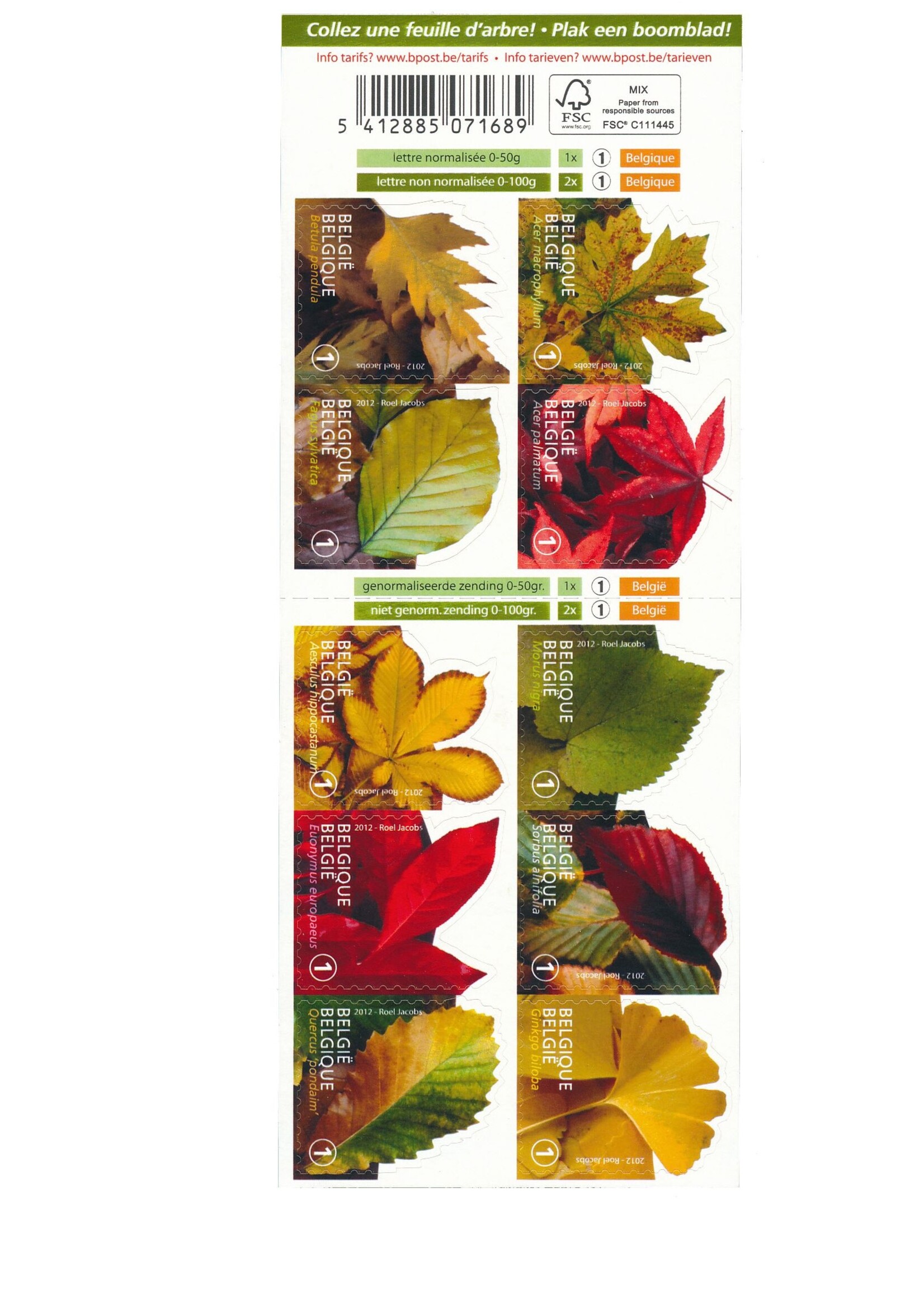 Thème Nature 2 - Carnet de 10 timbres autocollants - Tarif 1, Belgique