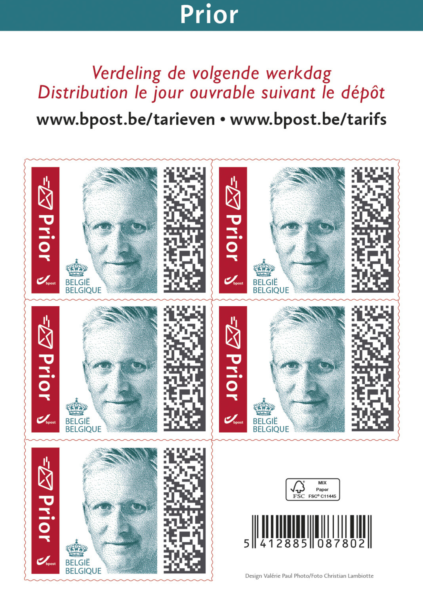 10 timbres-poste PRIOR autocollants - Tarif 1, Belgique