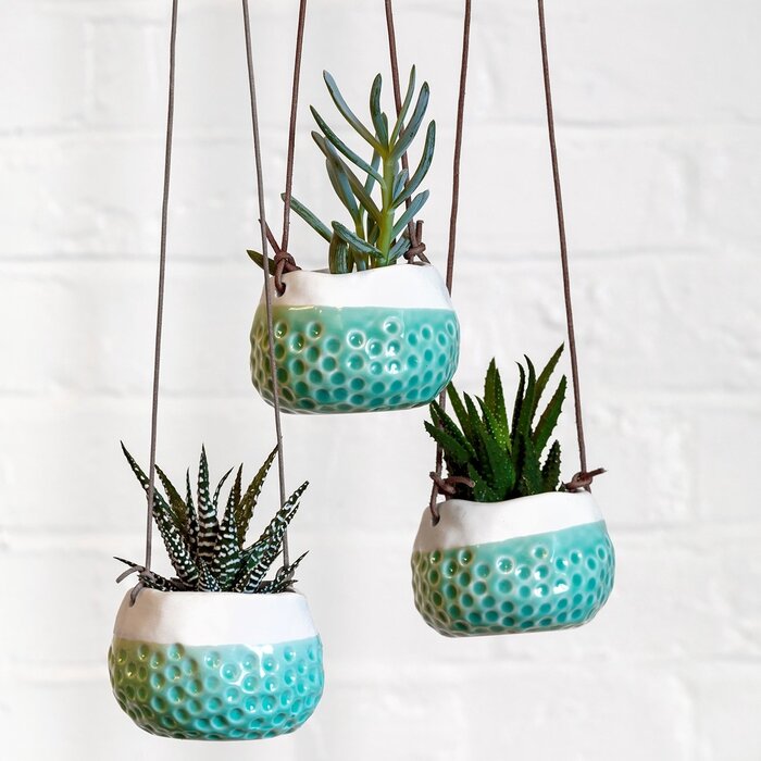 Burgon & Ball Baby Dotty Hangpot - Blauw/wit - Geglazuurd steen
