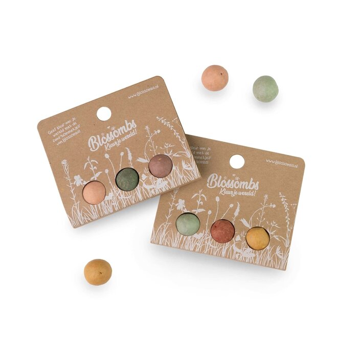 Blossombs Weggeefcadeautje - 3 zaadbommetjes - Wilde bloemzaden