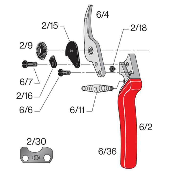 Felco 6/36 rode plastic ondergreep - voor Felco 6