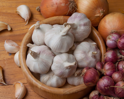 Uien en knoflook oogsten