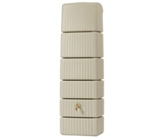 4Rain Slim wandtank regenton - 650 liter beige - Messing tapkraan