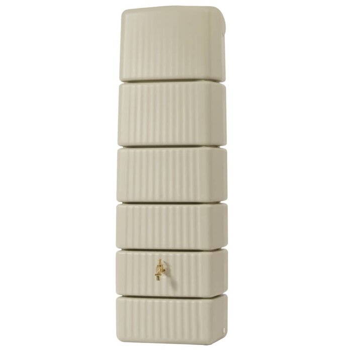 4Rain Slim wandtank regenton - 650 liter beige - Messing tapkraan